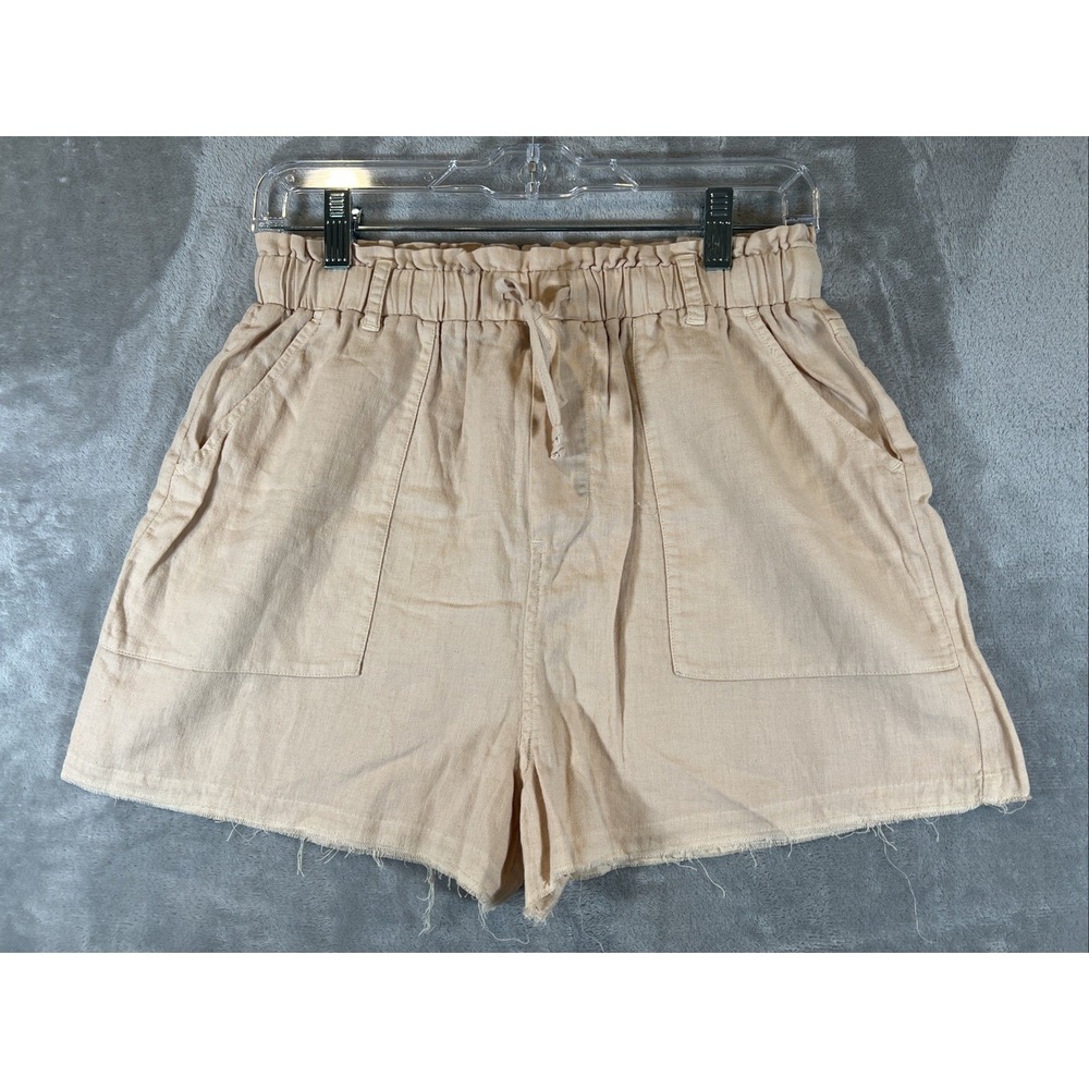 Cloth & Stone Linen Blend Raw Hem Elastic Waist Pull On Shorts Peach Size Medium